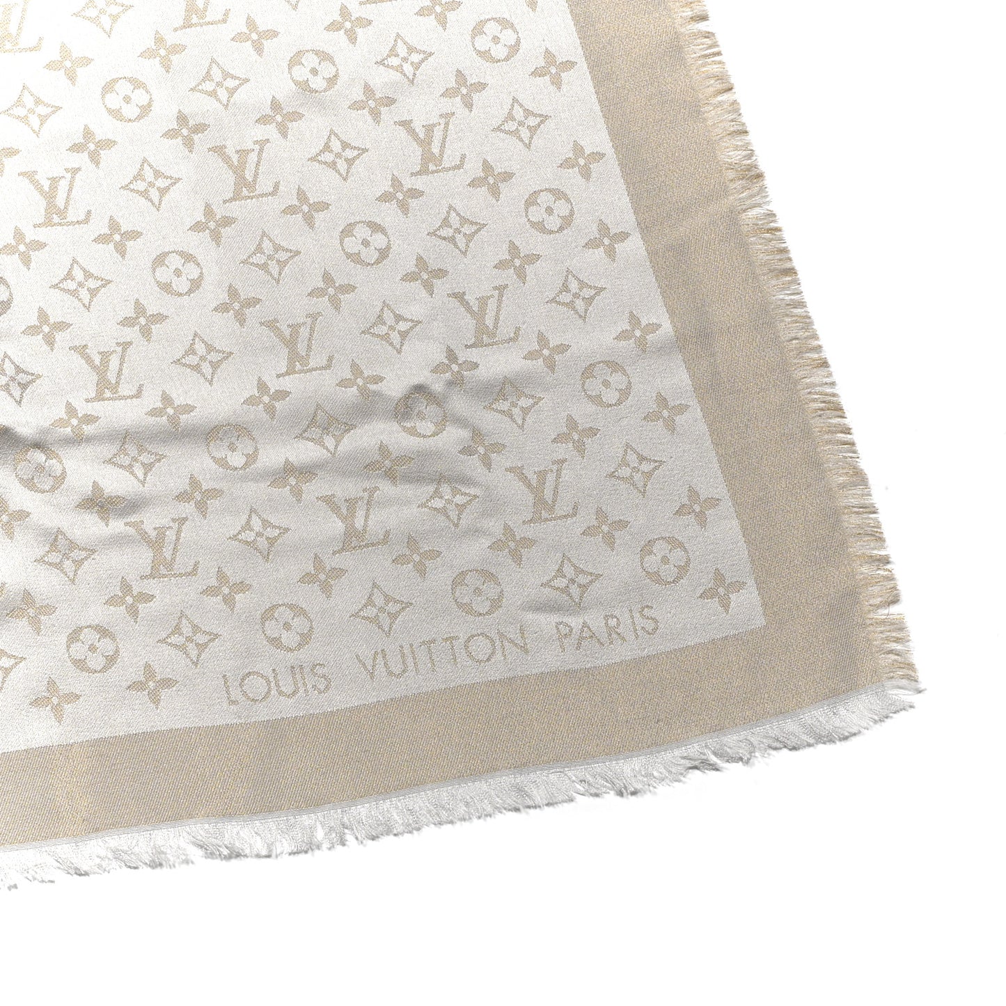 Silk Lurex Wool Monogram Shine Shawl Greige