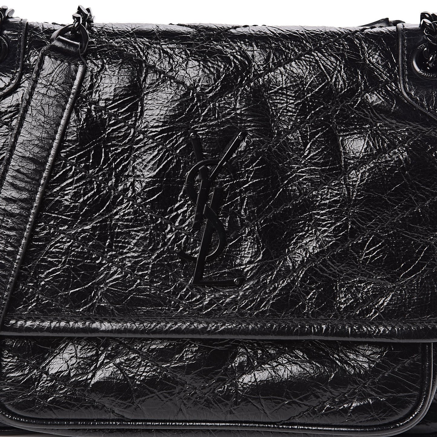 Crinkled Calfskin Matelasse Monogram Baby Niki Chain Satchel Black