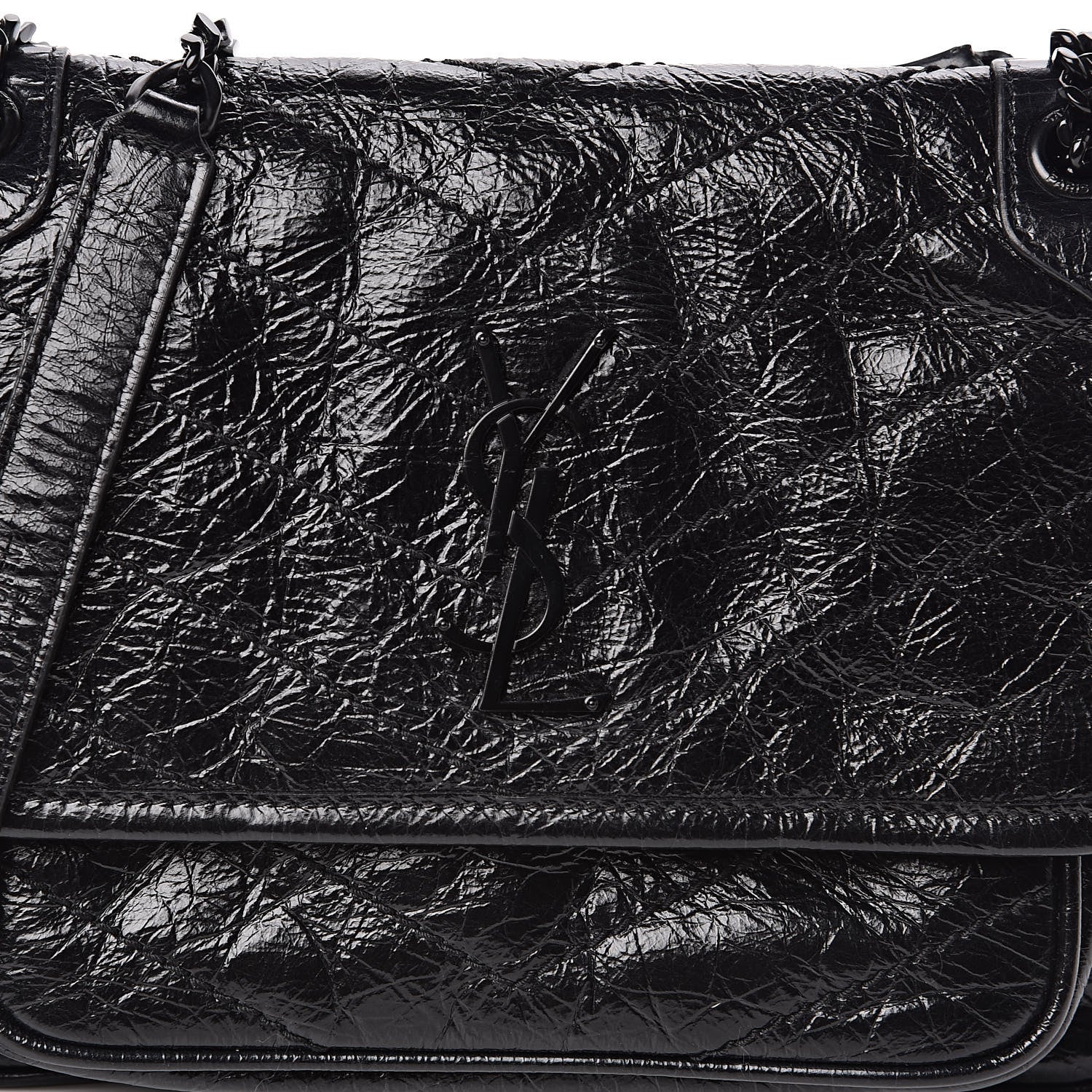 Saint Laurent Crinkled Calfskin Matelasse Monogram Baby Niki Chain Satchel Black 10 of 10