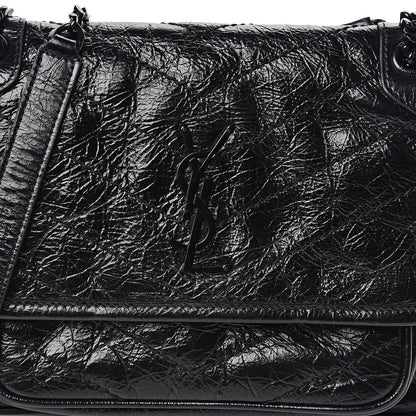 Saint Laurent Crinkled Calfskin Matelasse Monogram Baby Niki Chain Satchel Black 10 of 10