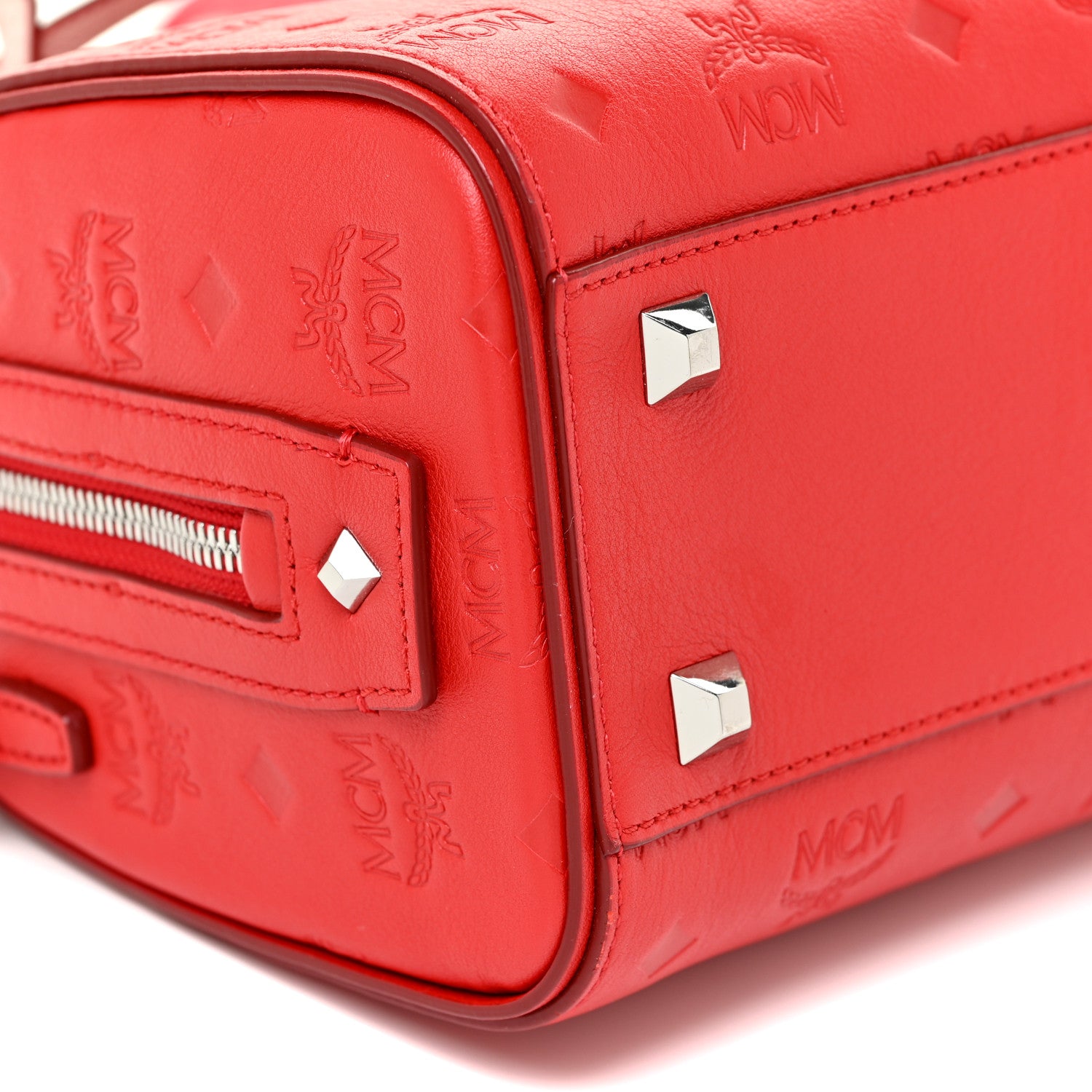 MCM Calfskin Ottomar Monogram Small Essential Boston Bag Viva Red 7 of 8