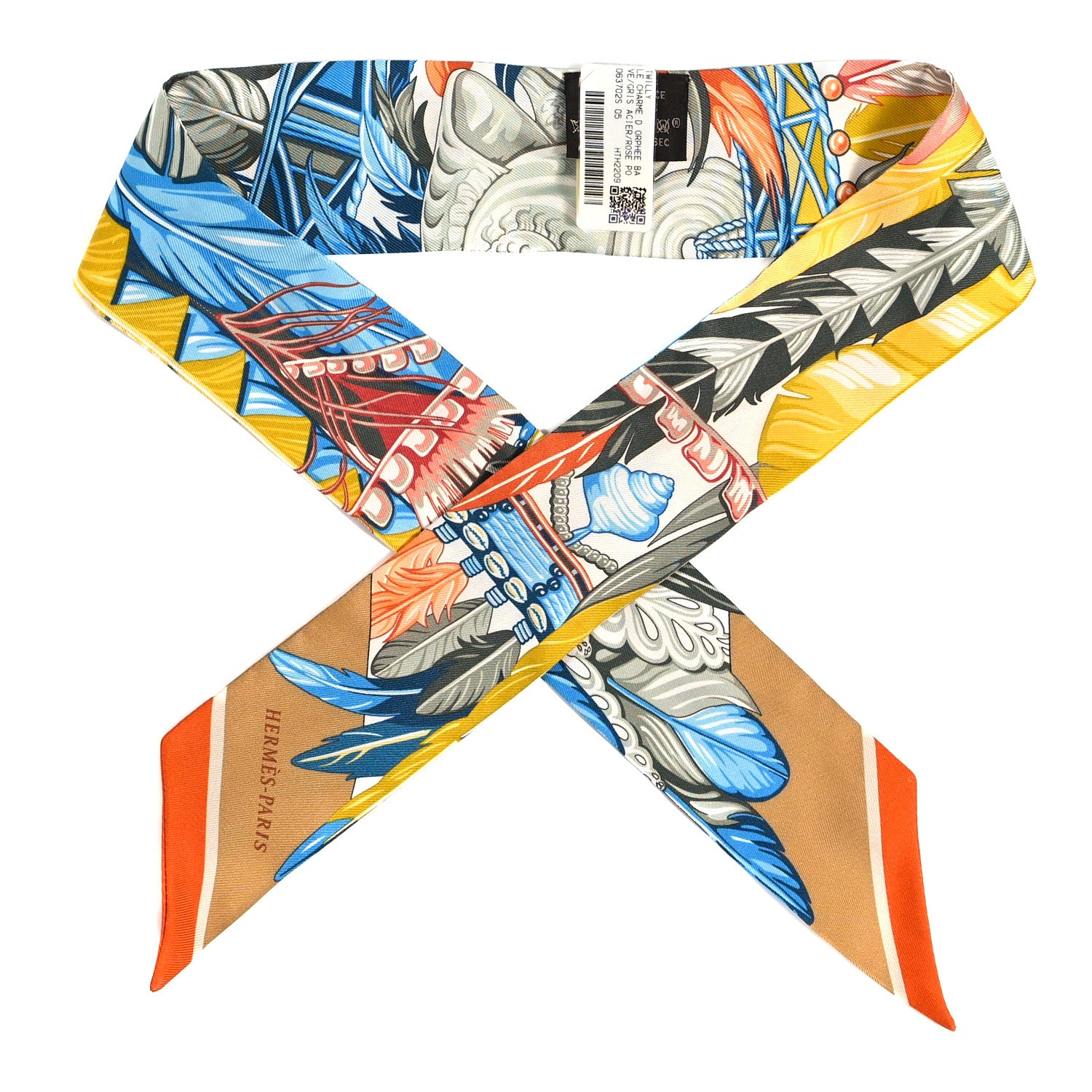 Hermes Silk La Danse Pacifique Twilly Jaune D'Or Kaki Orange 1 of 5