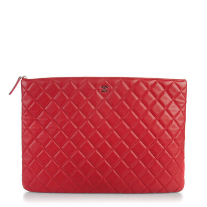 Chanel Lambskin Quilted Large Cosmetic Case Red 1 of 7