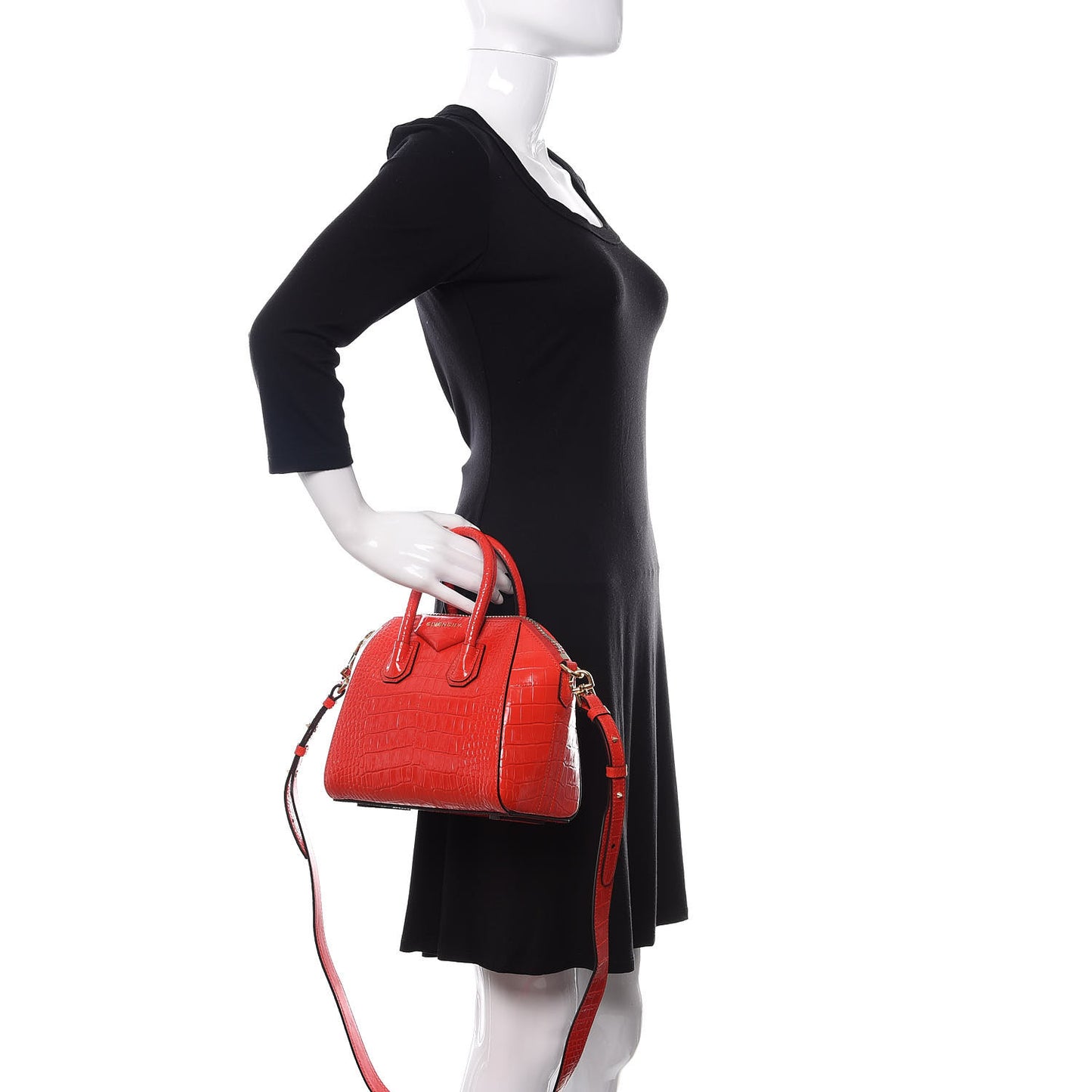 Calfskin Crocodile Embossed Mini Antigona Red