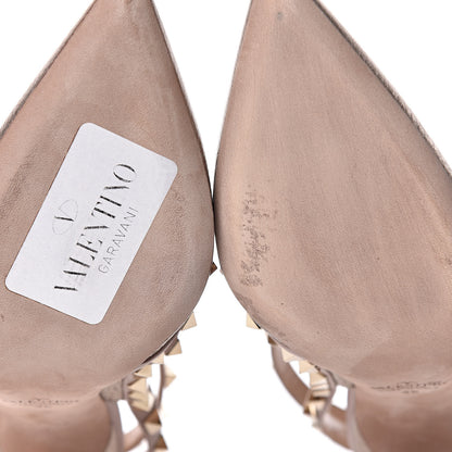 Valentino Garavani Metallic Pebbled Calfskin Rockstud Ankle Strap Pumps 36 Sasso Poudre 9 of 11