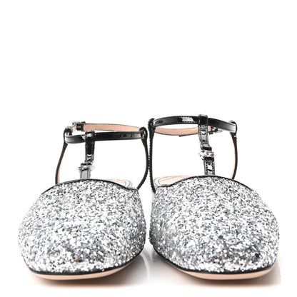 Gucci Calfskin Glitter Double G Slingback Flats 37 Silver Black 3 of 9