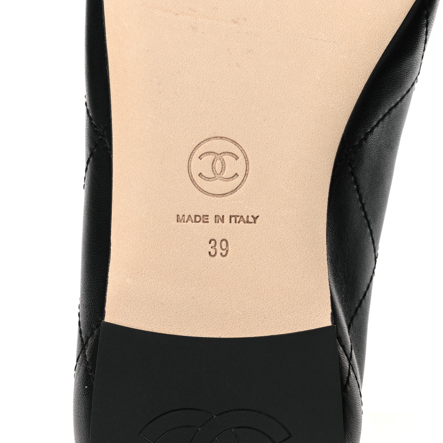 Lambskin Quilted CC Cambon Ballet Flats 39 Black White