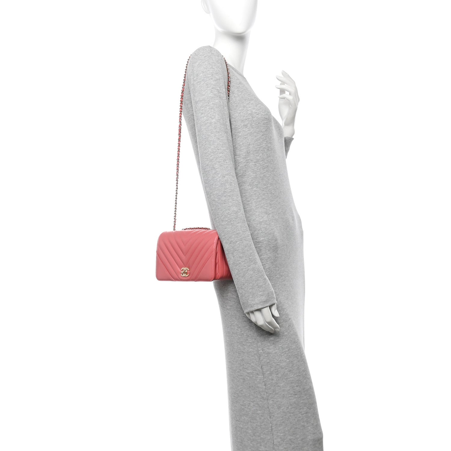 Chanel Calfskin Chevron Quilted Mini Statement Flap Pink 2 of 10