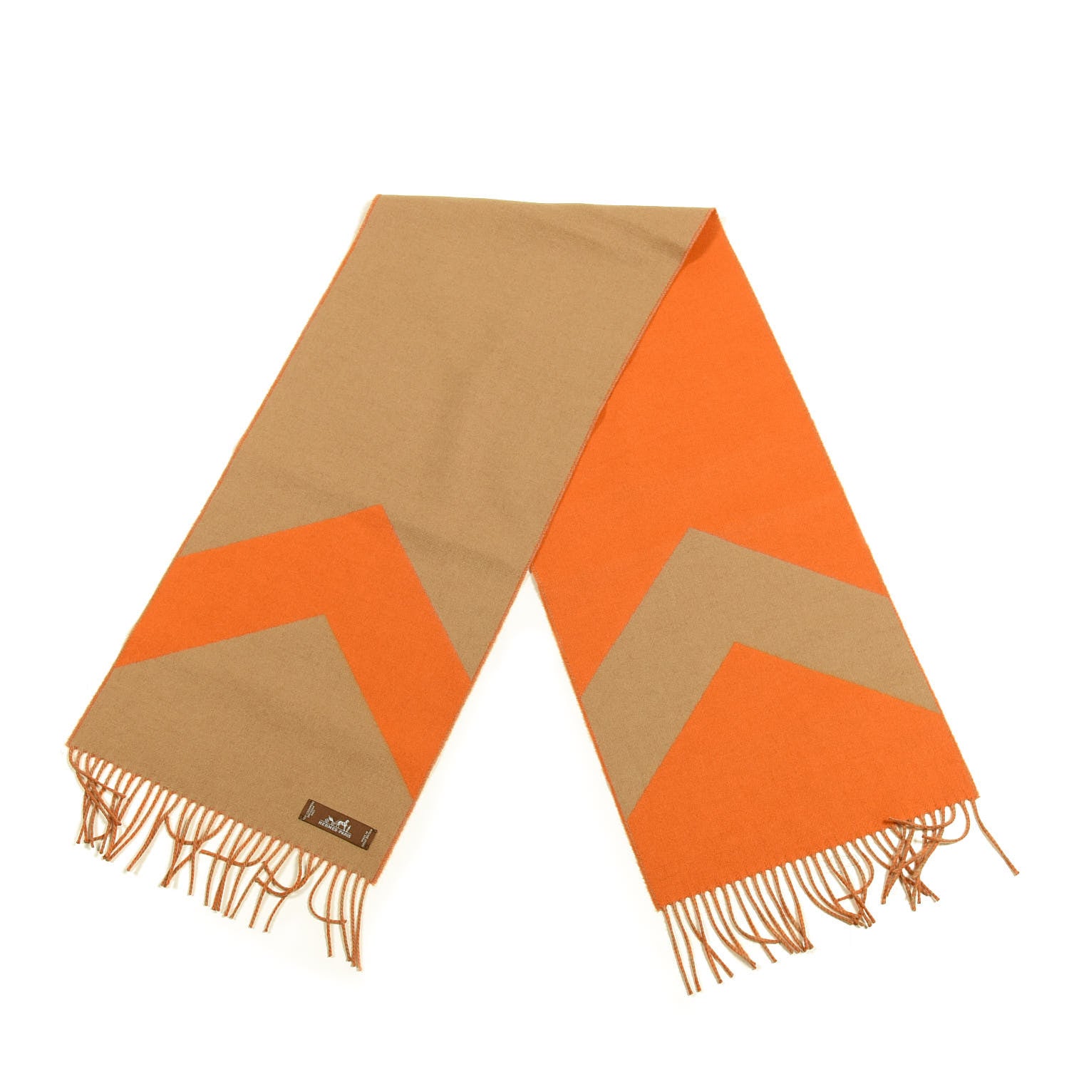 Hermes Cashmere Casaque Chevron Muffler Camel Mandarine 2 of 3