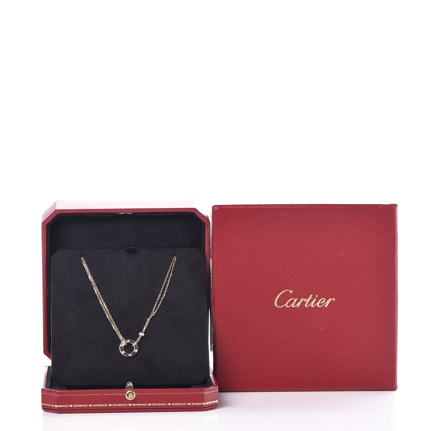 18K Pink Gold 1 Diamond 1 Pink Sapphire LOVE Necklace
