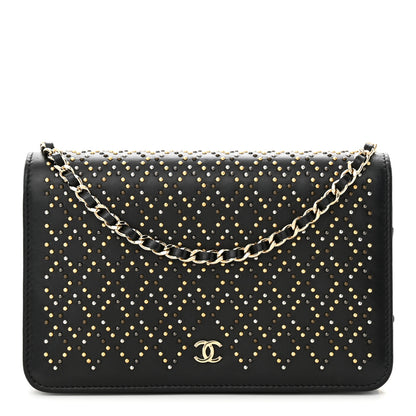 Chanel Lambskin Studded Wallet On Chain WOC Black 1 of 13