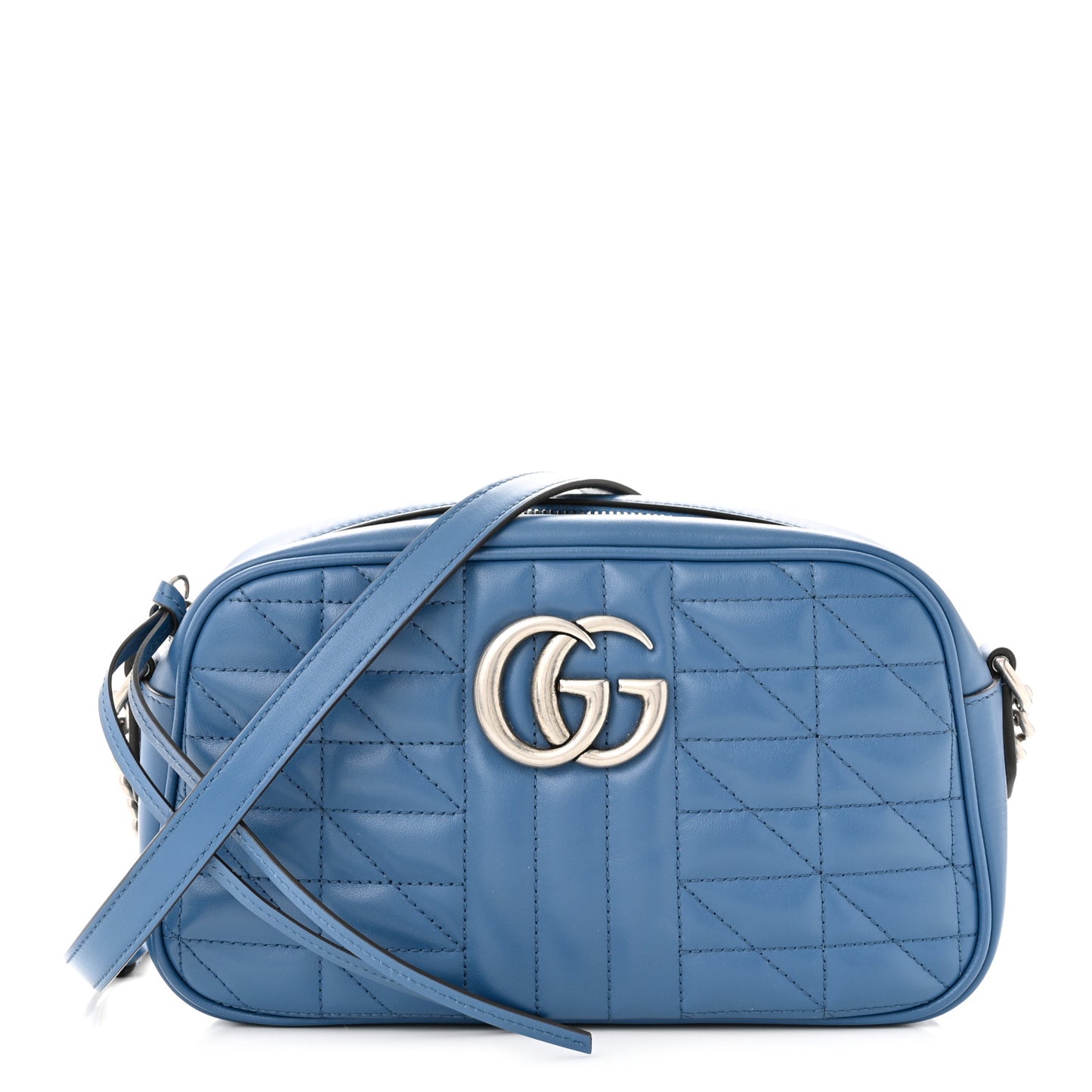 Calfskin Matelasse Aria Small GG Marmont Chain Shoulder Bag Clear Blue