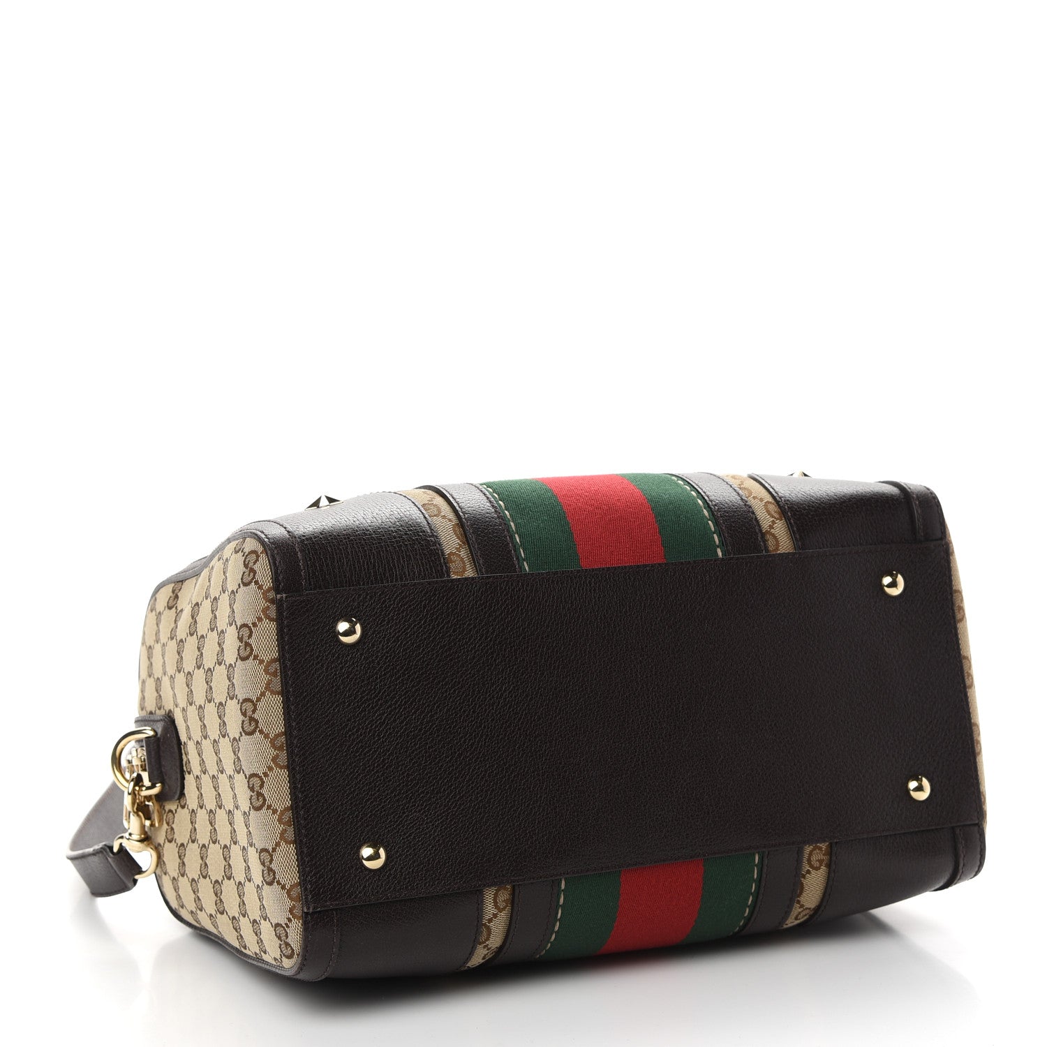 Gucci Monogram Vintage Web Medium Webby Bee Boston Dark Brown 4 of 13