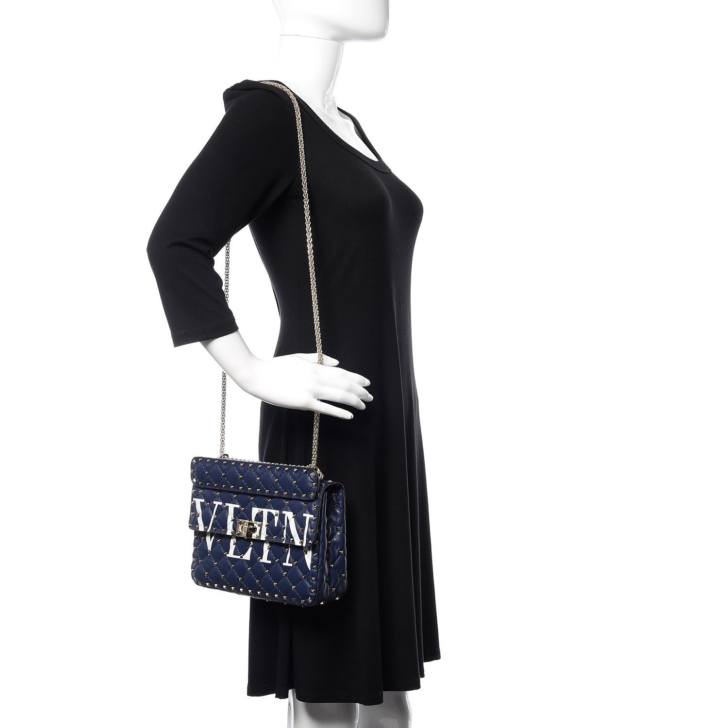 Valentino Garavani Nappa VLTN Print Medium Rockstud Spike Shoulder Bag Pure Blue White 2 of 9