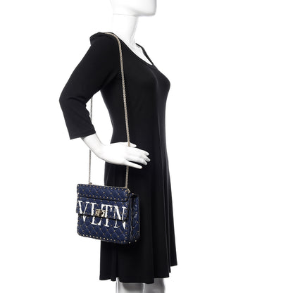 Valentino Garavani Nappa VLTN Print Medium Rockstud Spike Shoulder Bag Pure Blue White 2 of 9