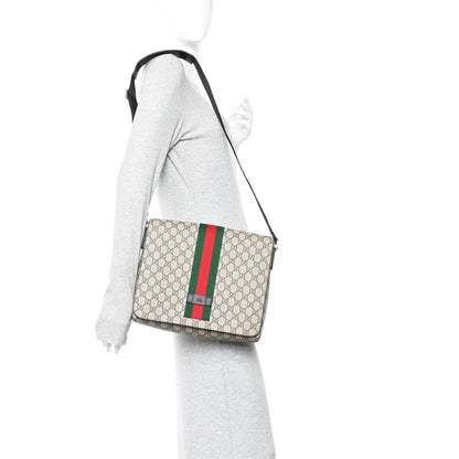 Gucci GG Supreme Monogram Web Flap Messenger Bag Black 2 of 10