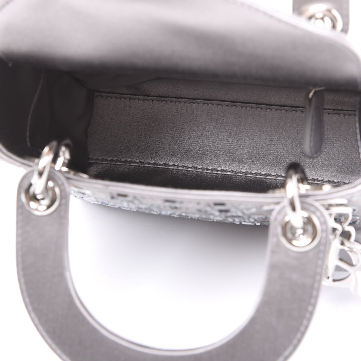 Satin Crystal Cannage Mini Lady Dior Gray