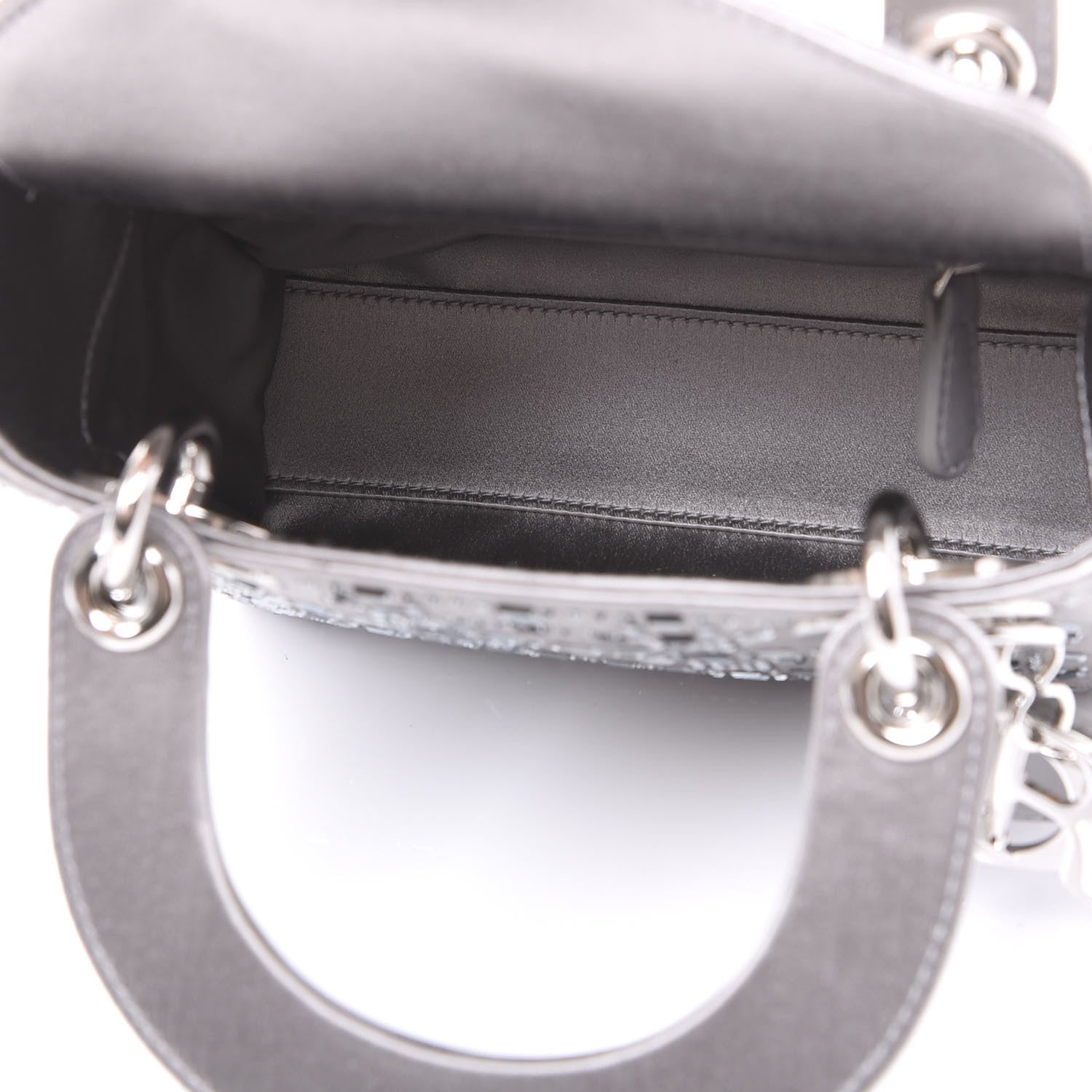 Christian Dior Satin Crystal Cannage Mini Lady Dior Gray 4 of 9