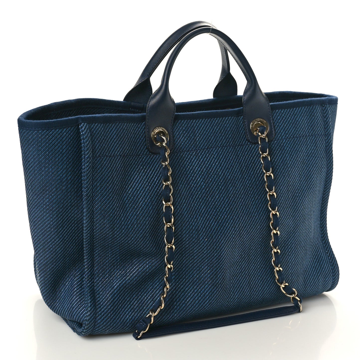 Mixed Fibers Calfskin Medium Deauville Tote Navy Blue