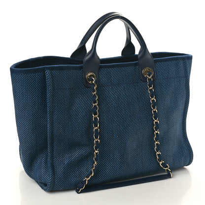 Chanel Mixed Fibers Calfskin Medium Deauville Tote Navy Blue 2 of 10