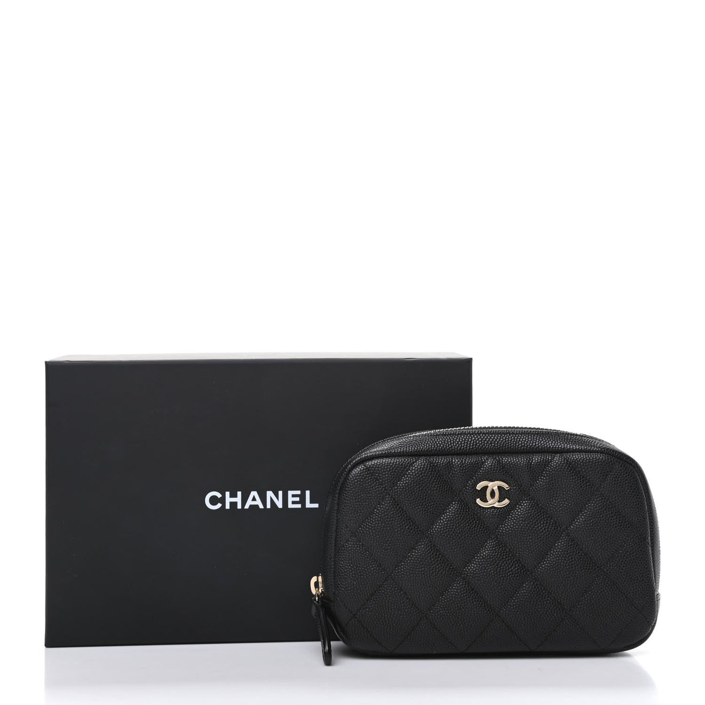 Caviar Quilted Small Curvy Pouch Cosmetic Case Black