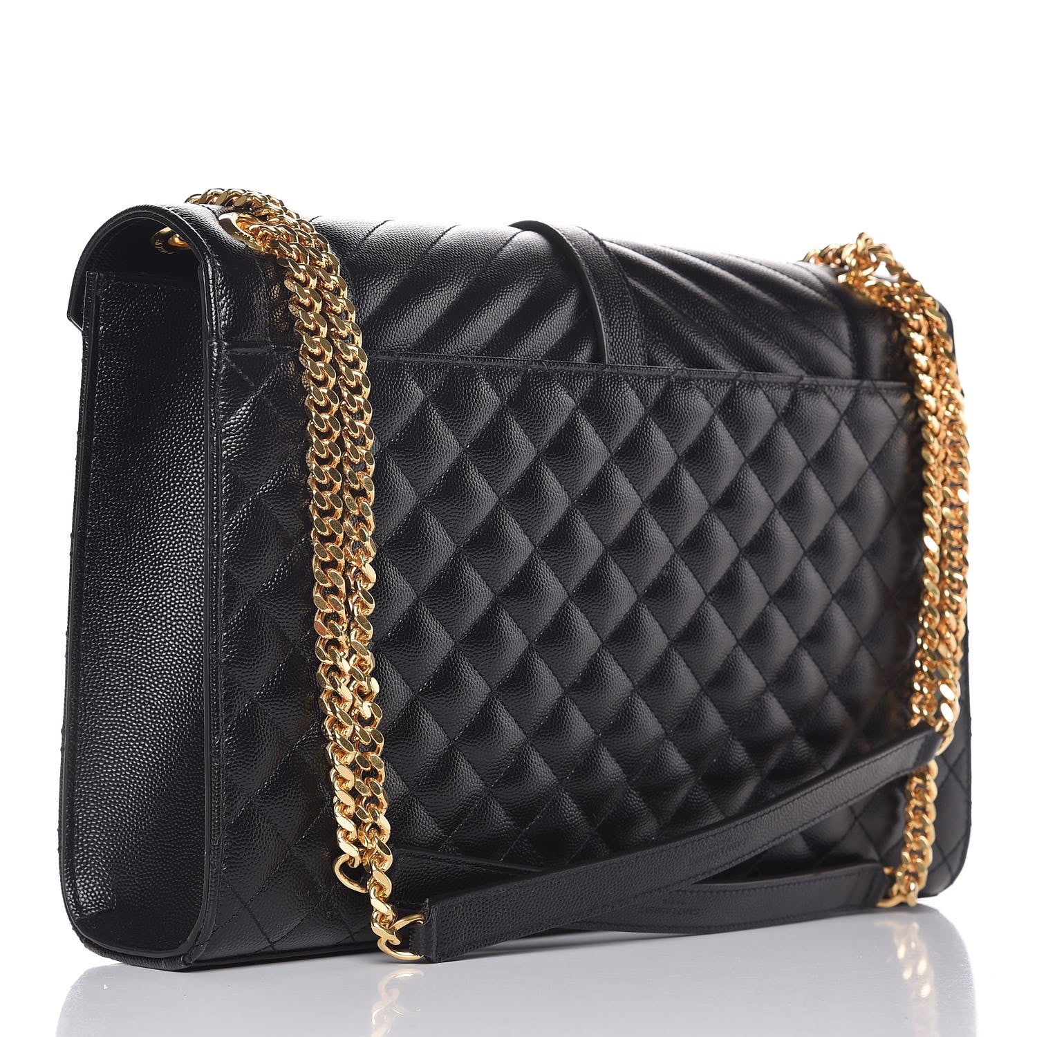 Saint Laurent Grain De Poudre Textured Mixed Matelasse Large Triquilt Monogram Satchel Black 3 of 9