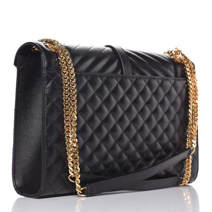 Saint Laurent Grain De Poudre Textured Mixed Matelasse Large Triquilt Monogram Satchel Black 3 of 9