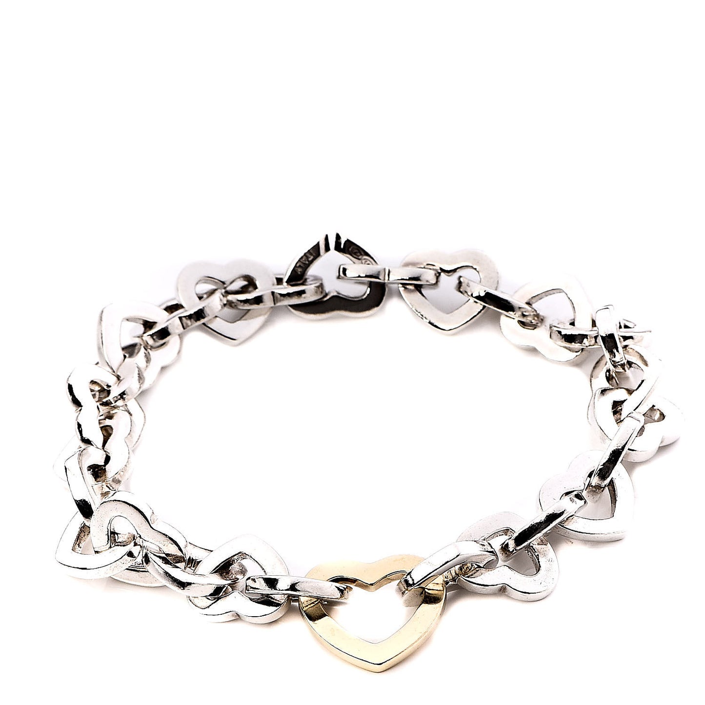 Sterling Silver 18K Yellow Gold Heart Links Bracelet