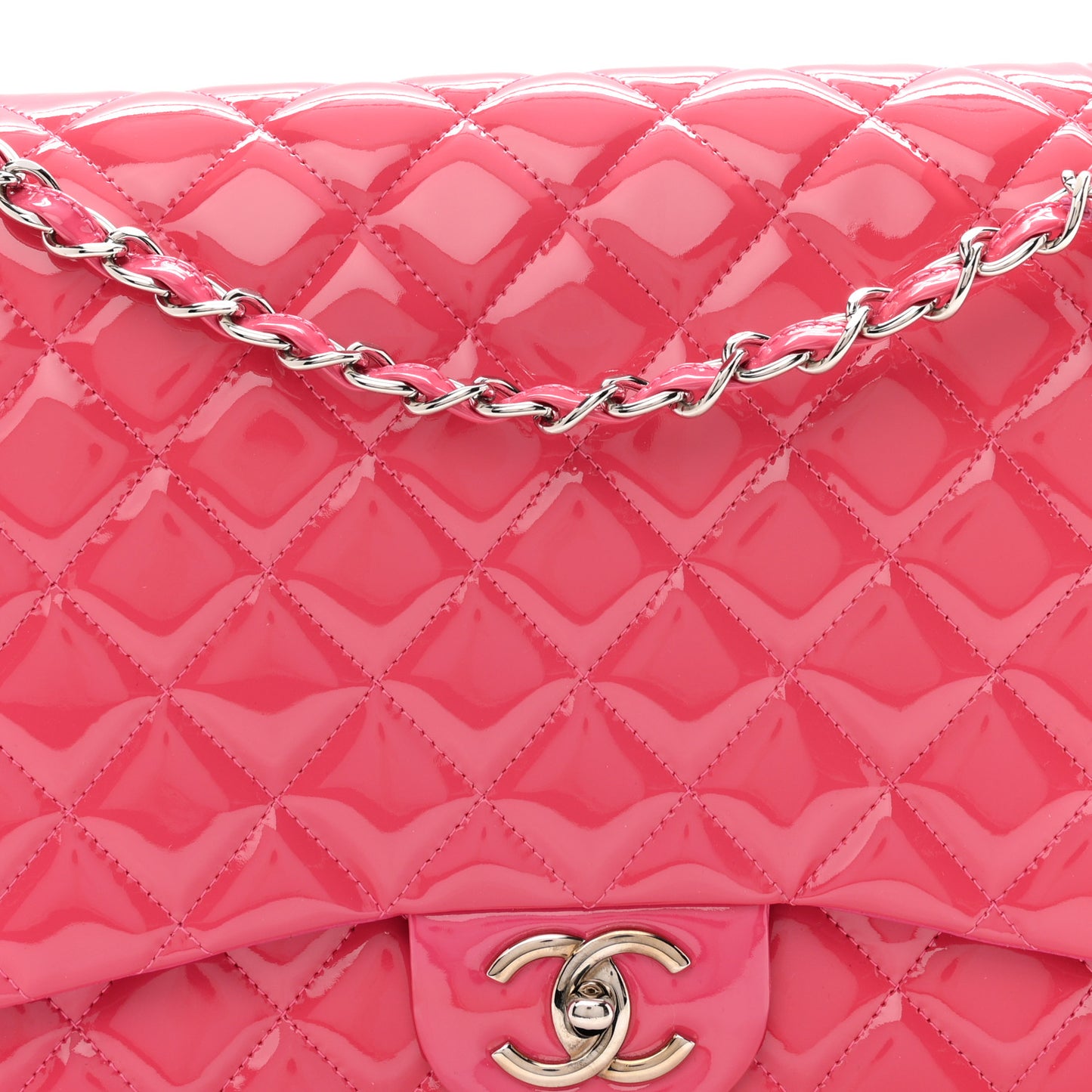 Patent Maxi Quilted Double Flap Fuchsia