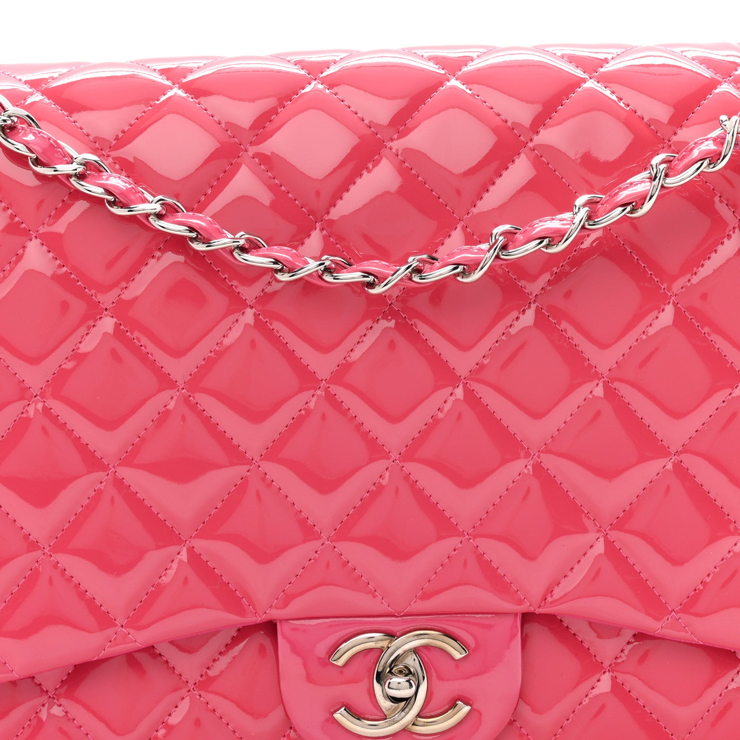 Chanel Patent Maxi Quilted Double Flap Fuchsia 9 of 12