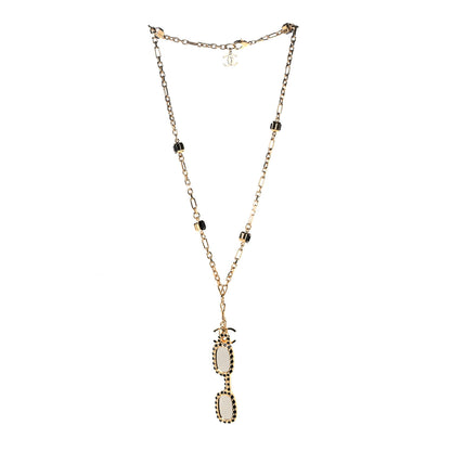 Chanel Metal Crystal CC Sunglasses Long Necklace Gold Black 3 of 5