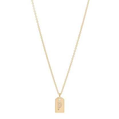 Tiffany 18K Yellow Gold Diamond Letter P Tag Pendant Necklace 1 of 4