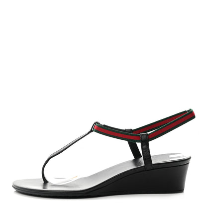 Gucci Calfskin Web Thong Wedge Sandals 36 Black 1 of 8