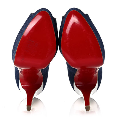 Christian Louboutin Denim Lady Peep Spikes 150 Pumps 37.5 Blue Arancio 5 of 9