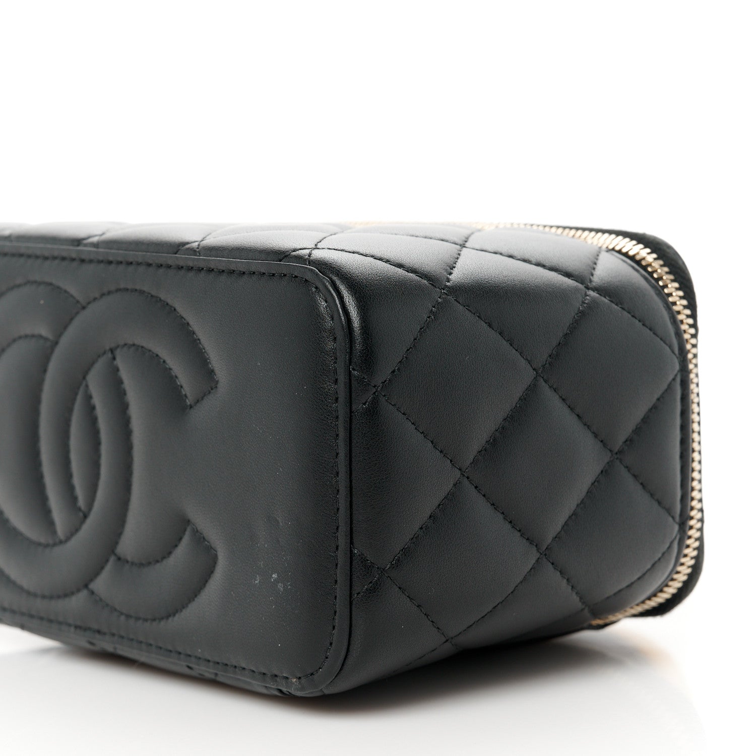 Chanel Lambskin Quilted Metal Small Top Handle Vanity Case With Chain Black 10 of 13