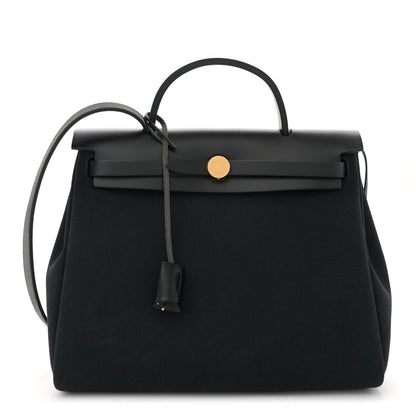 Hermes Military Toile Vache Hunter Herbag Zip Retourne 31 PM Black 1 of 13