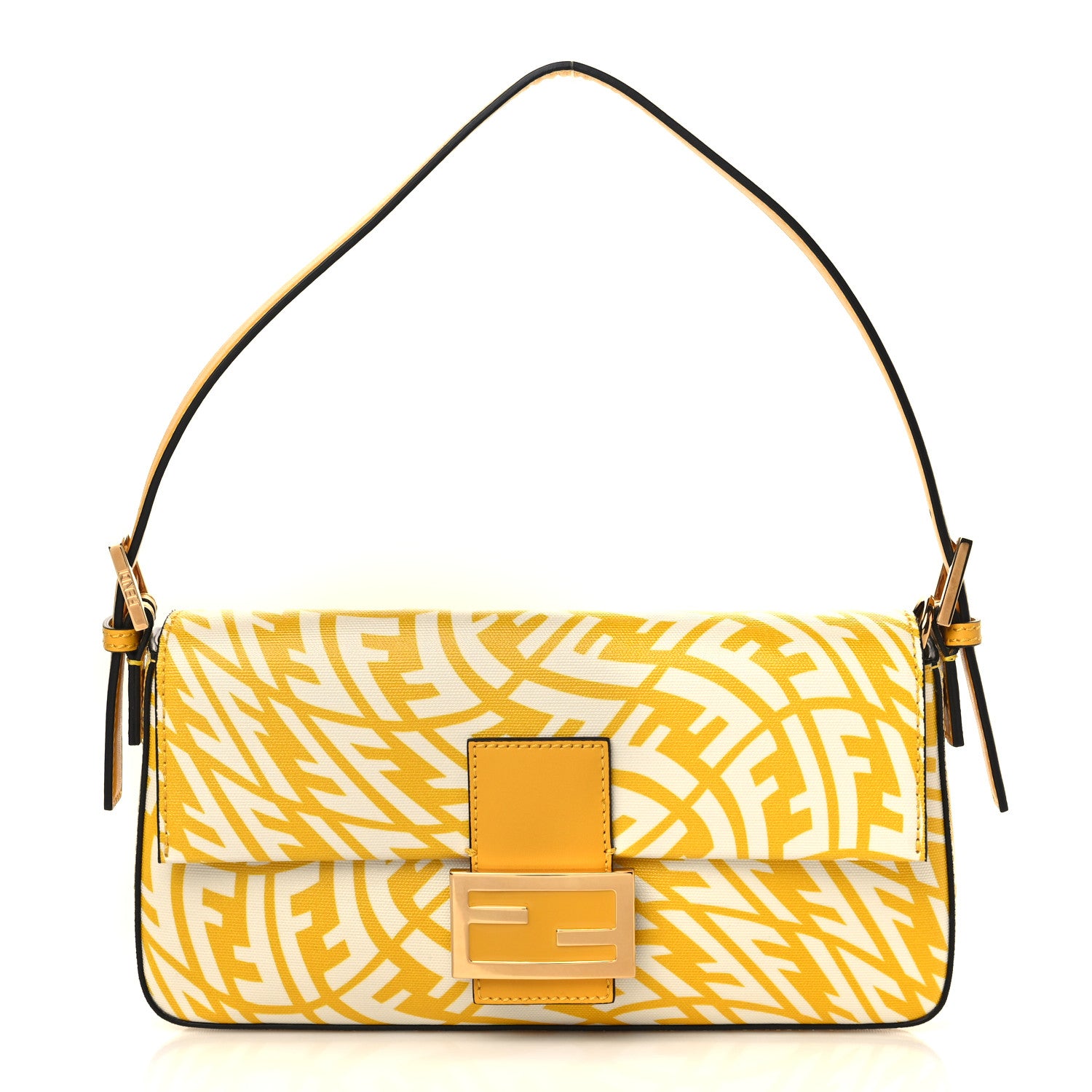 Fendi X SARAH COLEMAN Glazed Canvas Vitello King FF Vertigo Baguette 1997 Mimosa White 1 of 9