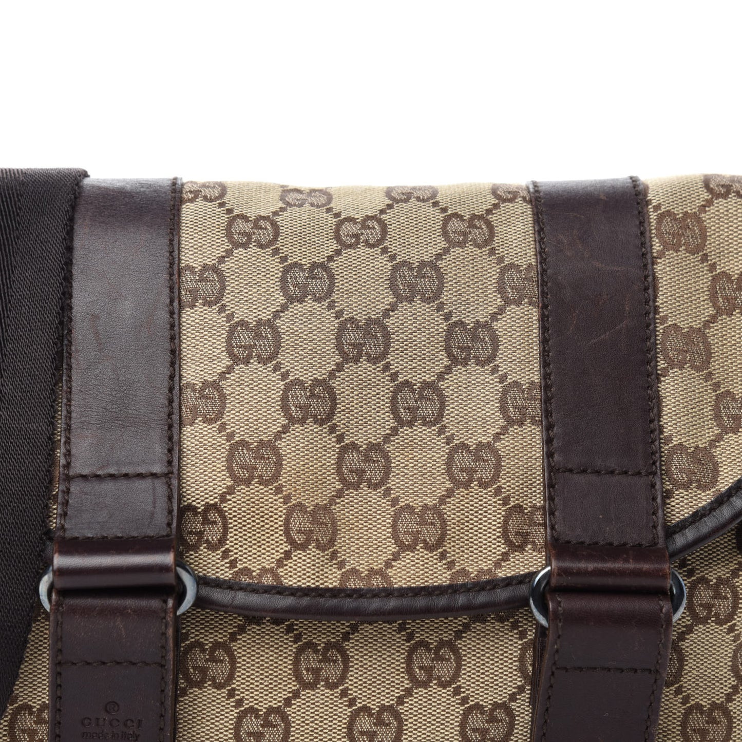 Monogram Small Double Buckle Flap Messenger Bag Beige Dark Brown