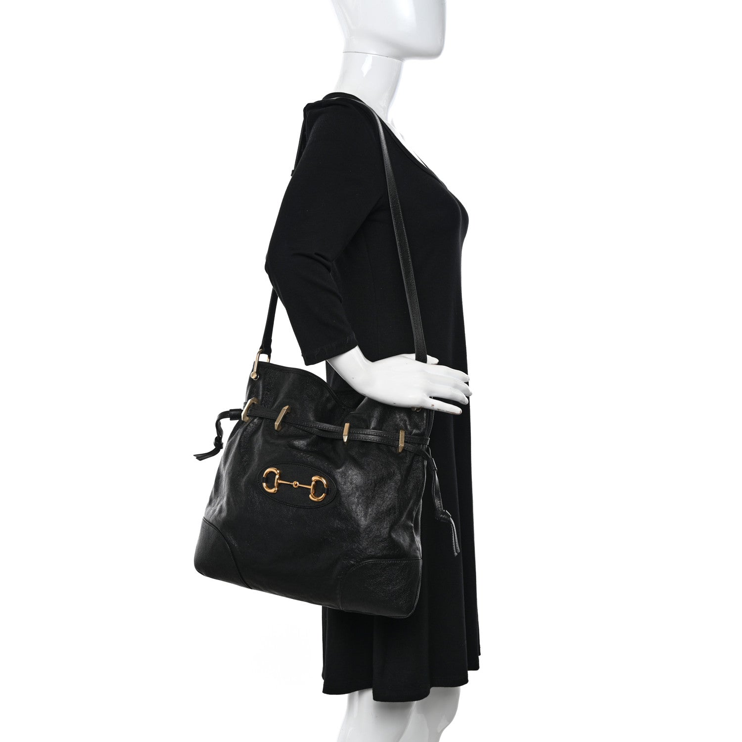 Gucci Sakai Calfskin Horsebit 1955 Cinch Top Messenger Bag Black 2 of 13