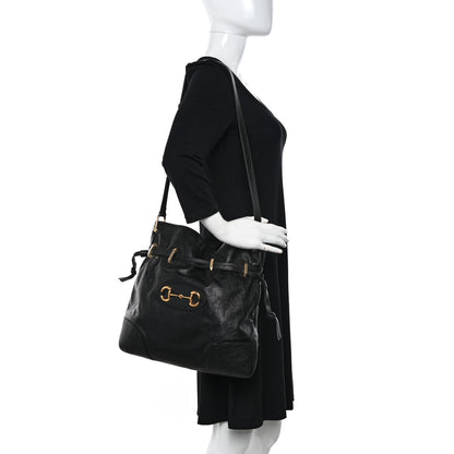 Gucci Sakai Calfskin Horsebit 1955 Cinch Top Messenger Bag Black 2 of 13