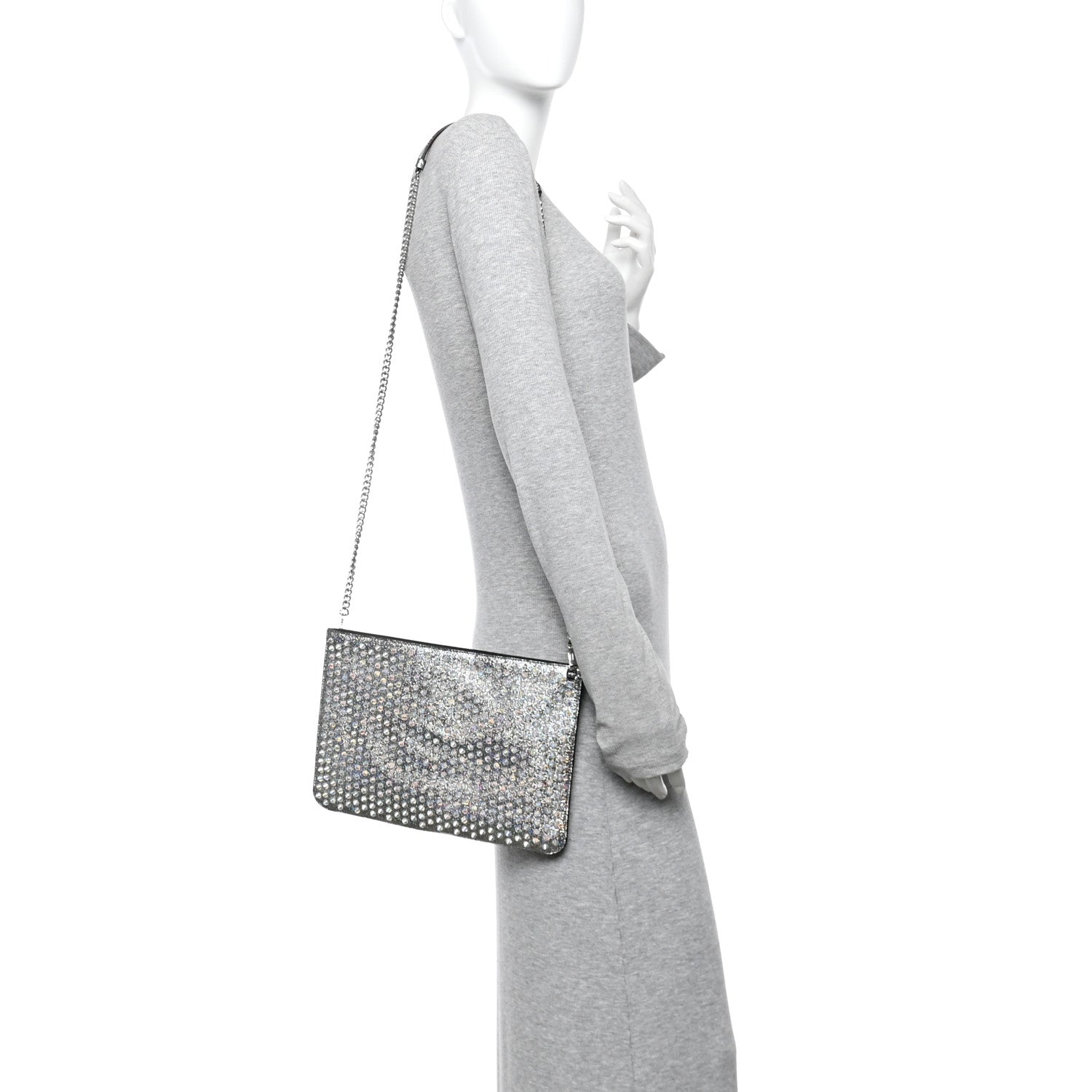 Christian Louboutin Nappa Mica Studded Loubiclutch Silver 2 of 10