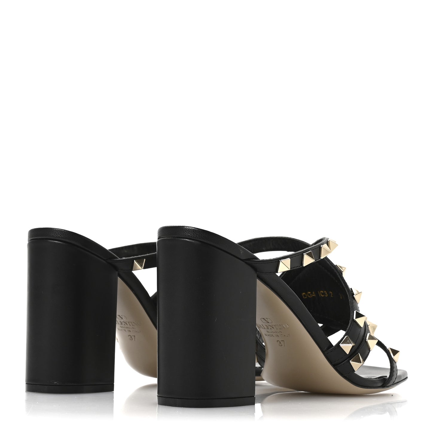 Nappa Rockstud Criss Cross Block Heel 100mm Sandals 37 Black