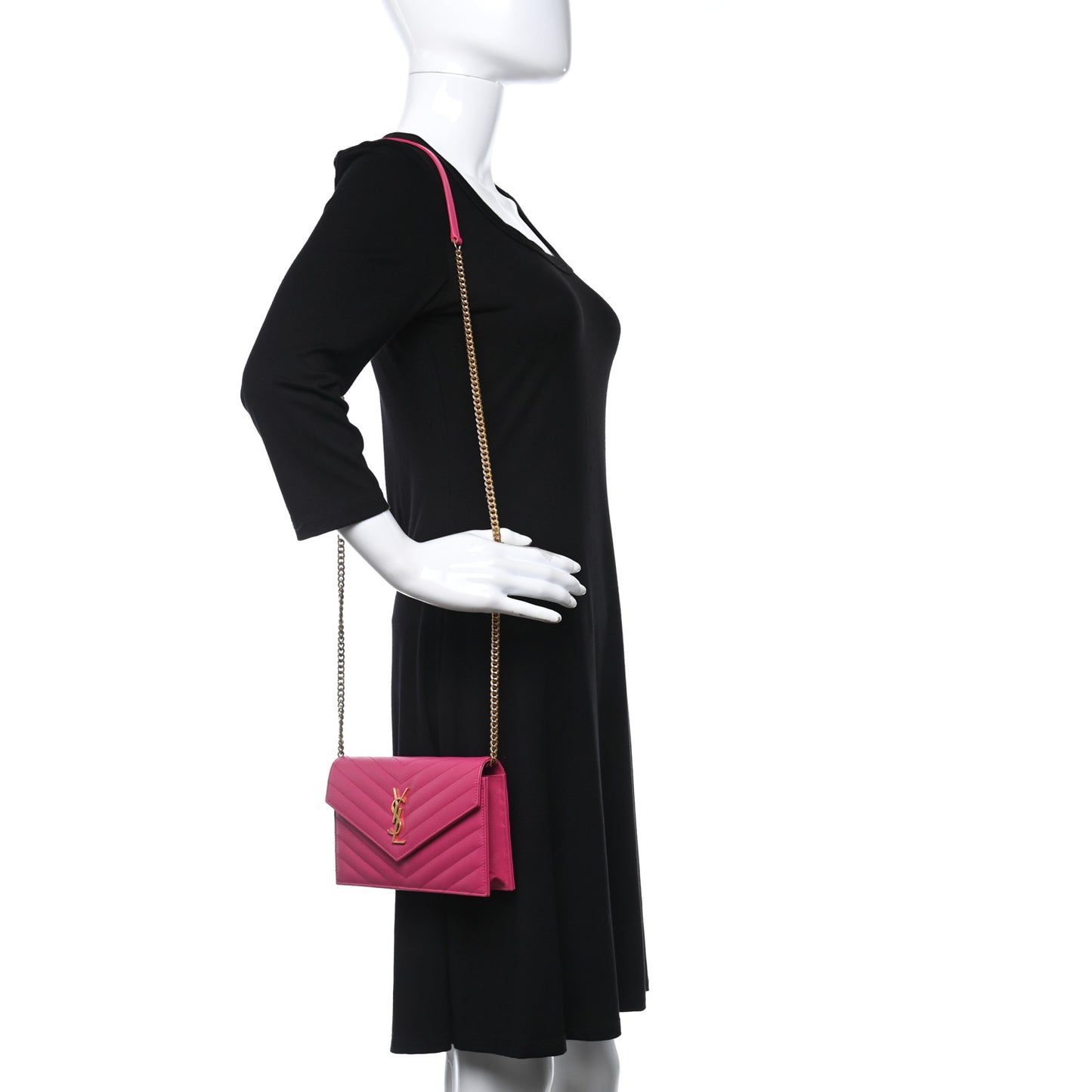 Grain De Poudre Matelasse Chevron Monogram Envelope Chain Wallet Fresh Fuchsia
