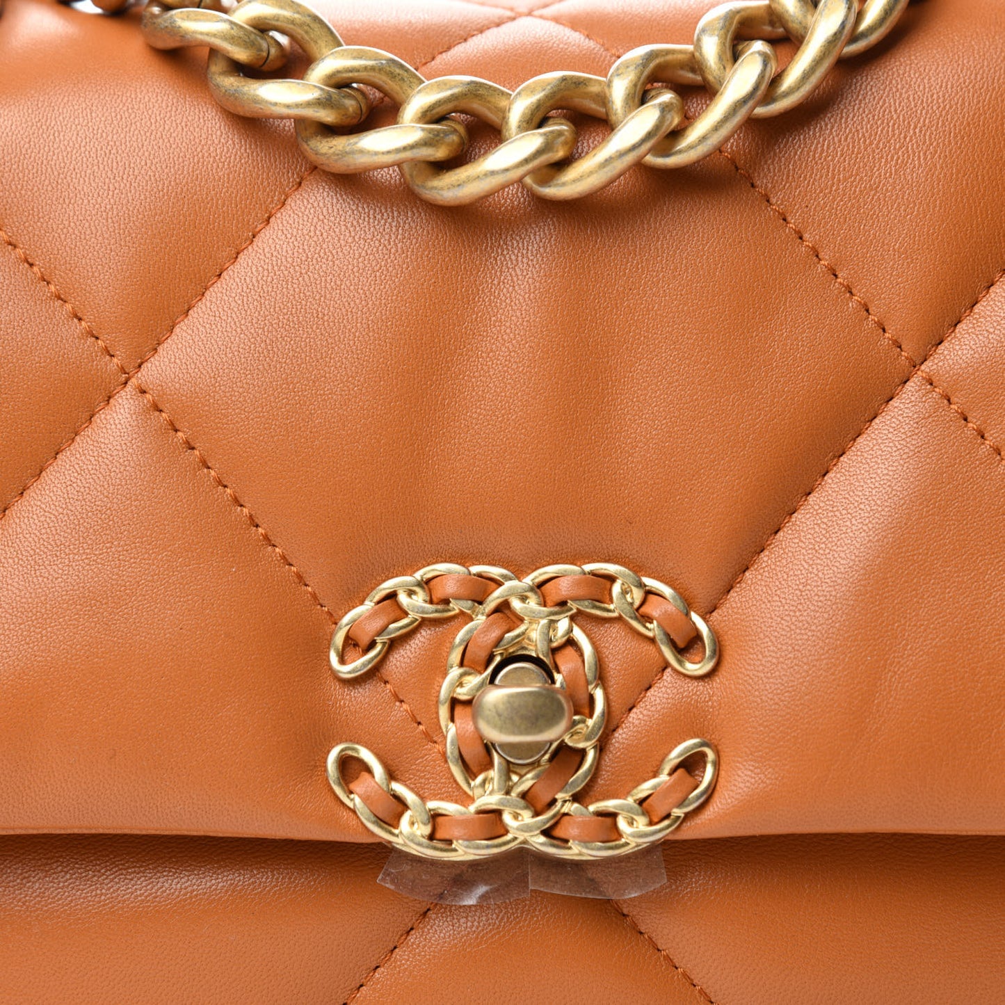 Lambskin Quilted Medium Chanel 19 Flap Light Brown