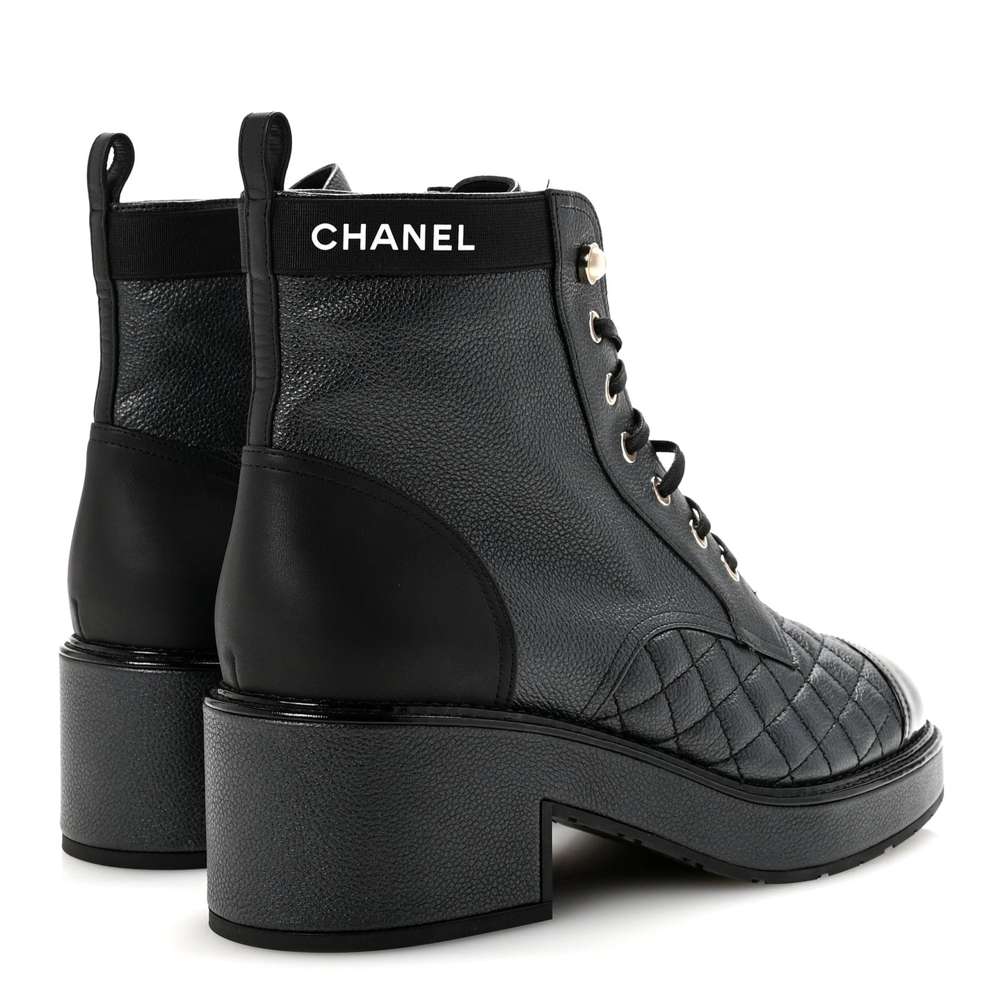 Pearly Calfskin Patent Calfskin Lace Up Combat Boots 41 Black