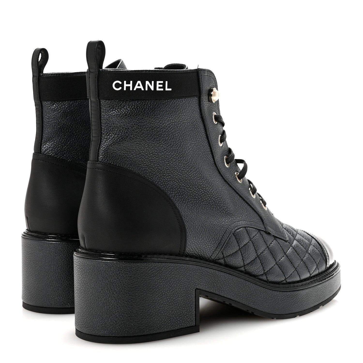 Chanel Pearly Calfskin Patent Calfskin Lace Up Combat Boots 41 Black 5 of 9