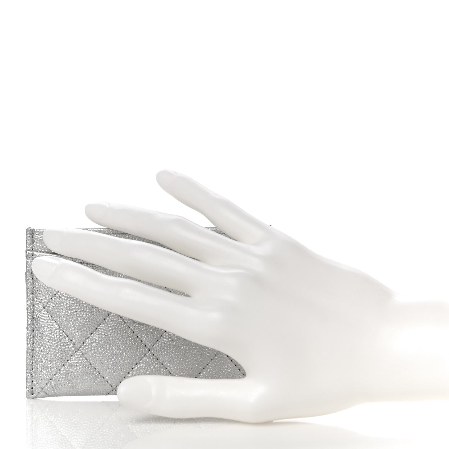 Metallic Caviar Quilted Card Holder Silver