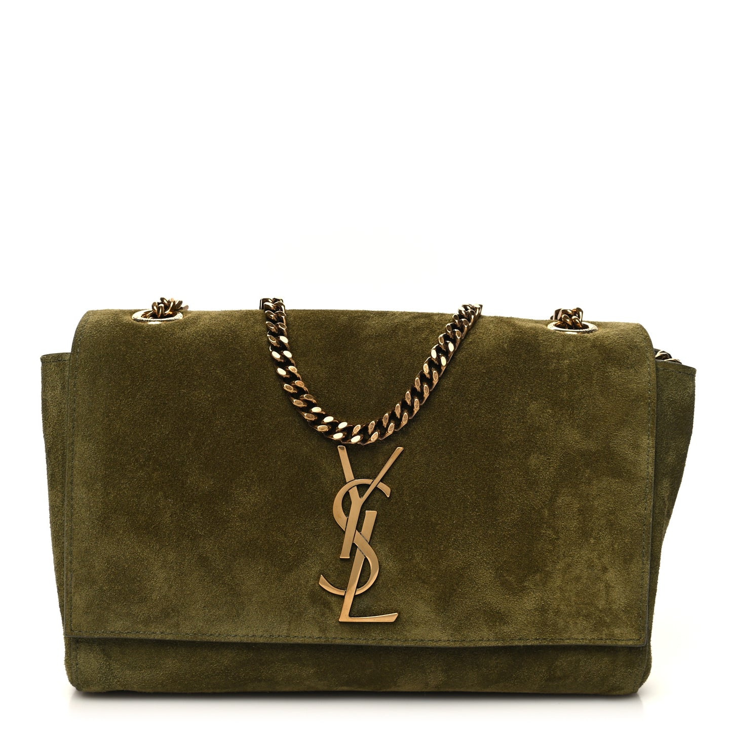 Smooth Calfskin Suede Small Reversible Monogram Kate Satchel Loden Green
