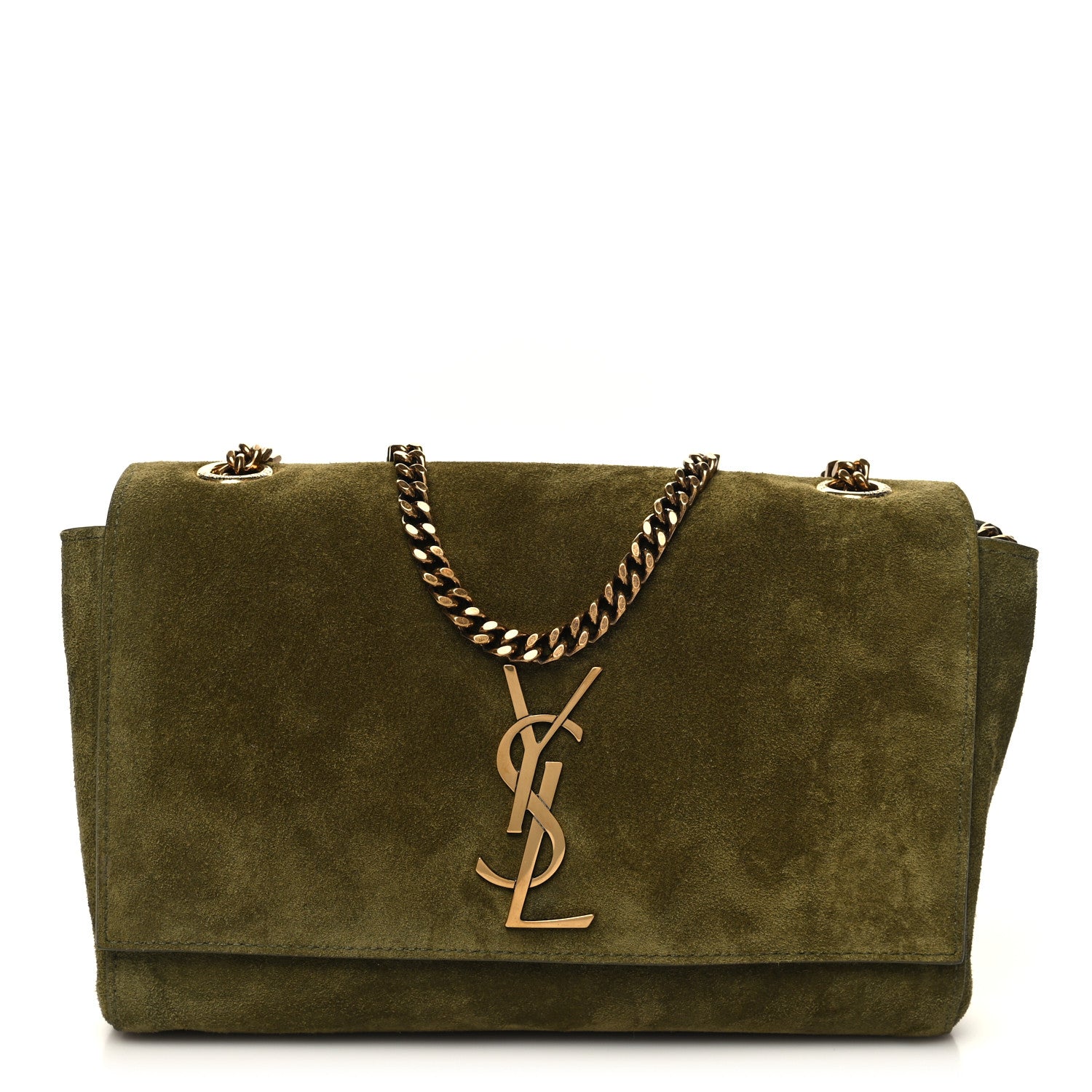 Saint Laurent Smooth Calfskin Suede Small Reversible Monogram Kate Satchel Loden Green 1 of 10