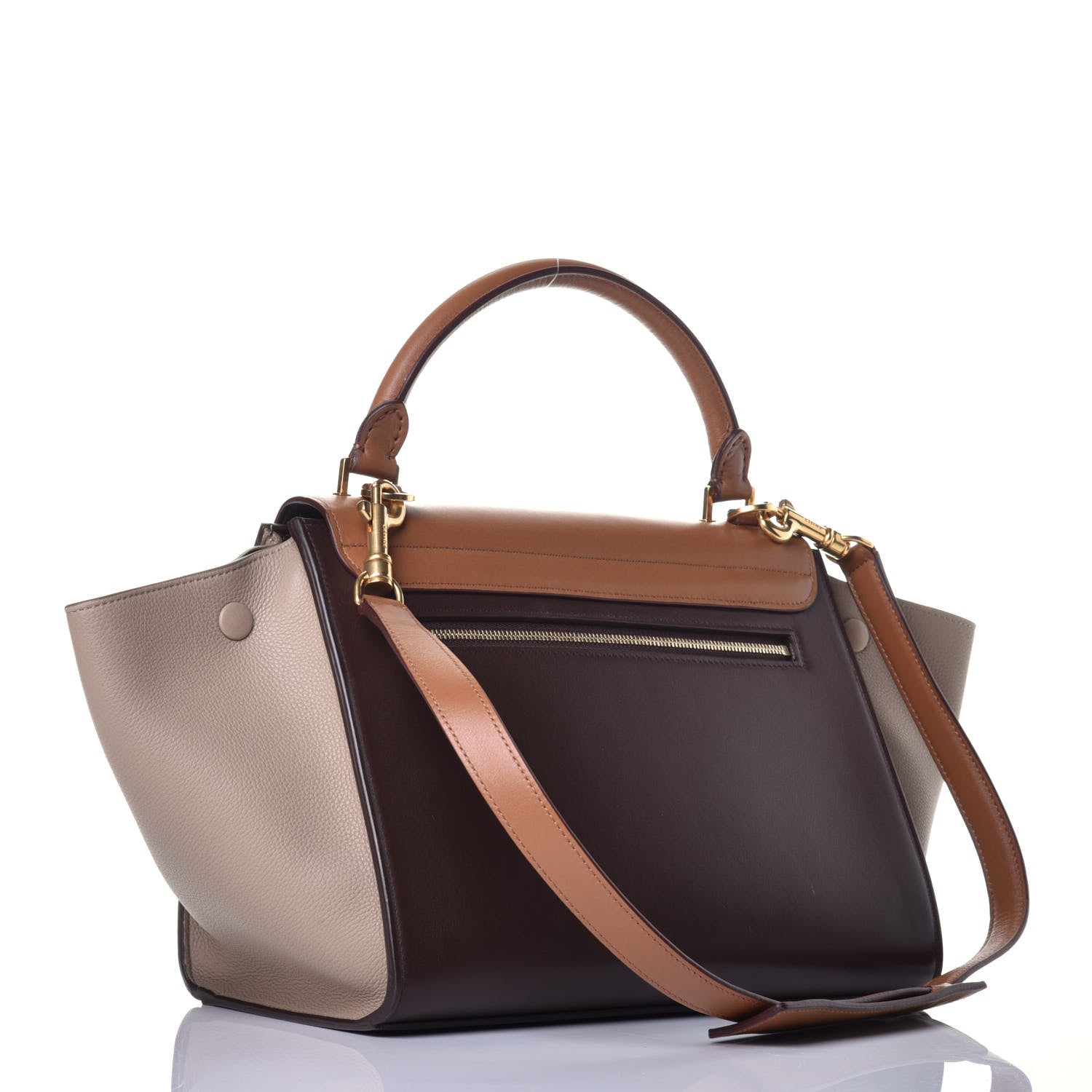 Celine Satin Baby Grained Calfskin Medium Tri-Color Trapeze Tan 4 of 9